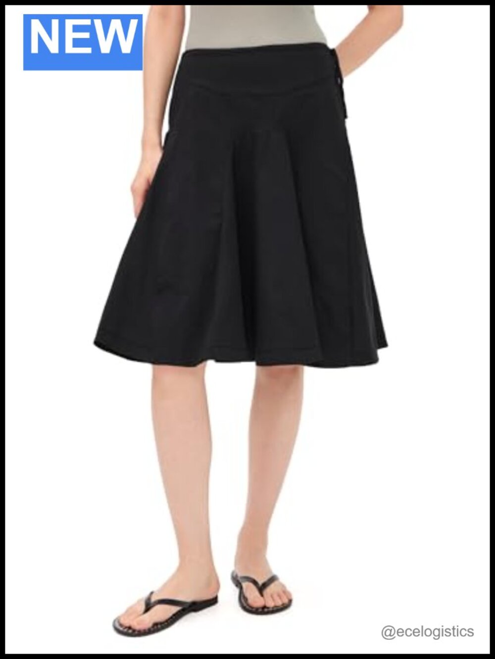 Pleated Midi Skirt Cotton Blend High Stretch Wear to Work